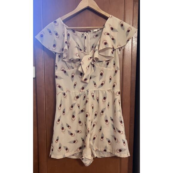 Forever 21 Peacock Feather Romper with Pockets Pale Pink Women’s M - Picture 1 of 8